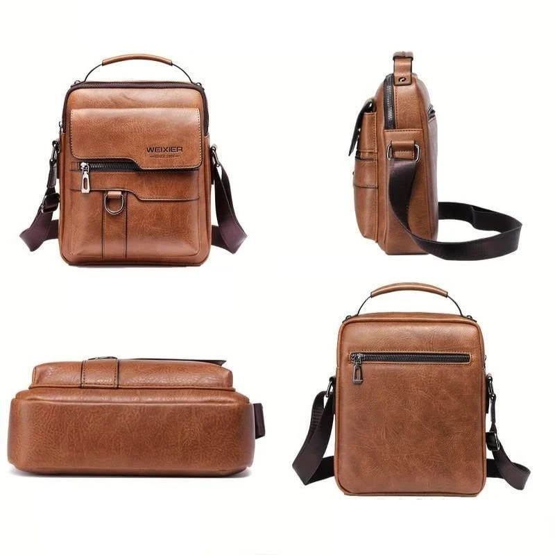 Leather Messenger Bag Stylish Crossbody Satchel Brown Black - Image 5